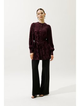 Jakarlı Saten Bordo Gömlek