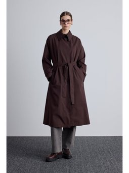 Kemerli Oversize Gabardin Acı Kahve Trençkot