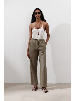 Keten Barrel Haki Pantolon