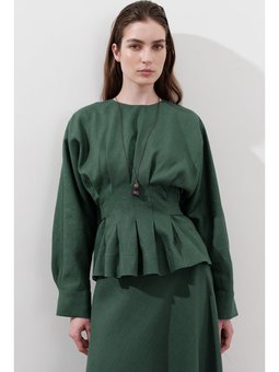 Keten Kruvaze Bağlamalı Petrol Bluz