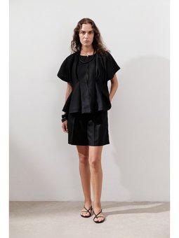 Keten Pile Detaylı Siyah Yelek