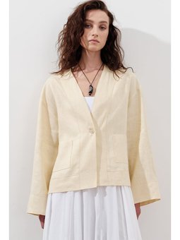 Keten Tek Düğmeli Sarı Bluz