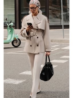 Kruvaze Kesim Kısa Trençkot Kum