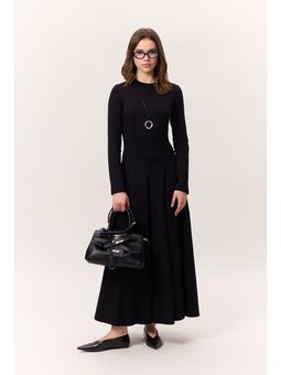 Kuplu Uzun Kollu Siyah Elbise