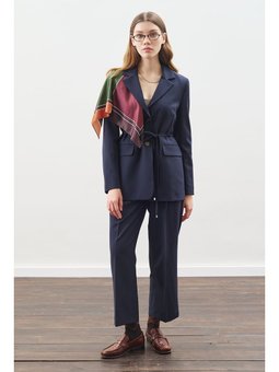 Kuşaklı Tek Düğmeli Blazer Lacivert Ceket