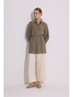 Modal Kemerli Haki Gömlek