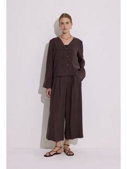 Modal Pileli Geniş Acı Kahve Pantolon