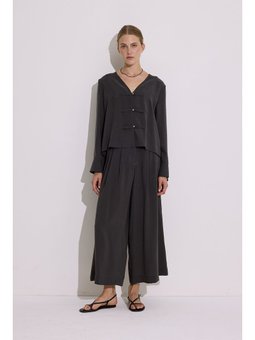 Modal Pileli Geniş Antrasit Pantolon