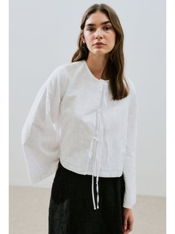 Nakışlı Bağlamalı Ekru Bluz