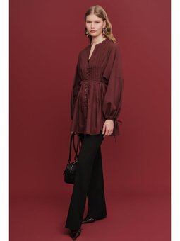 Nervür Detaylı Vual Bordo Tunik