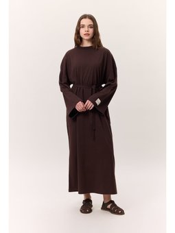 Oversıze Uzun Rahat Acı Kahve Elbise