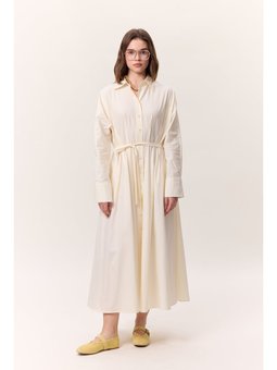 Pile Detaylı Gömlek Elbise Tereyağ