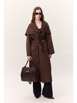 Şal Detaylı Tasarım Kahverengi Trençkot