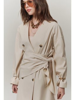 Şal Detaylı Tasarım Krem Trençkot