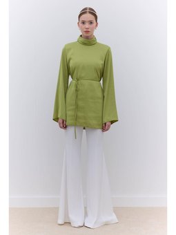Saten Geniş Kol Yeşil Tunik