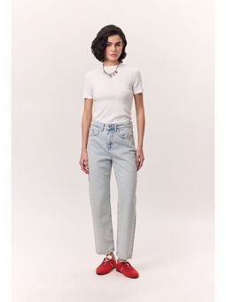 Yüksek Bel Mom Fıt Jean Buz Mavi