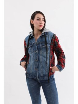 Fermuar Detaylı Kapüşonlu Jean Mavi Ceket
