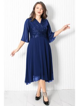 Pul Payet Detaylı Lacivert Abiye Elbise