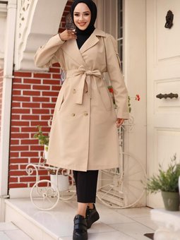 Bej Omuzu Apolet Detaylı Trençkot