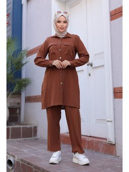 Cep Detaylı Kahverengi Takım