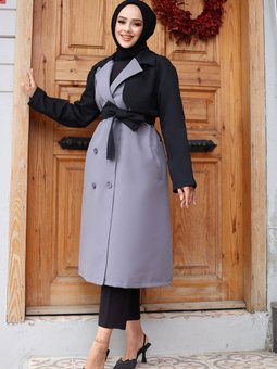 Gri Kolu Garnili Trençkot