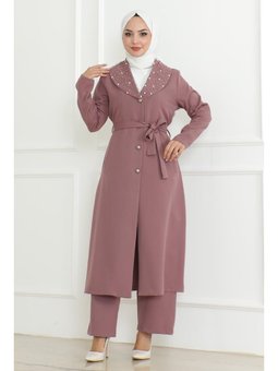 İnci Detaylı Gül Kurusu Takım