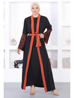 Dantel Detaylı Abaya Kiremit