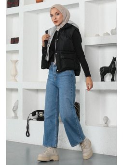 Kapüşonlu Şişme Siyah Yelek