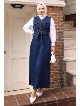 Kemer Detaylı Kot Jile Koyu Mavi
