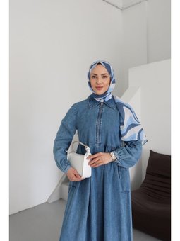 Fermuar Detaylı Kot Elbise