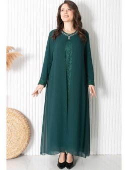 Kolye Detaylı Abiye Elbise Yeşil