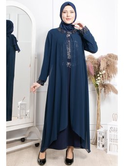 Pul Payet İşlemeli Abiye Elbise Lacivert