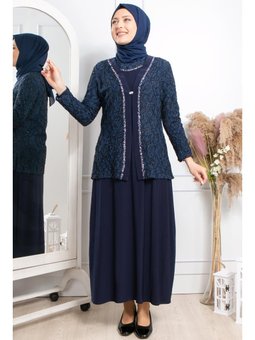Taş İşleme Abiye Elbise Lacivert