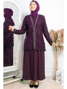 Taş İşleme Abiye Elbise Mürdüm