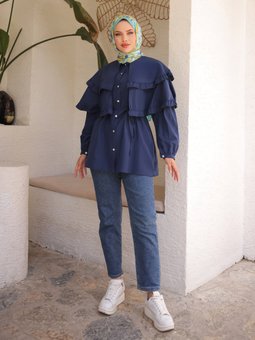 Çift Pelerinli Lacivert Tunik