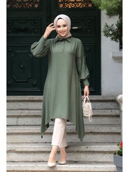 Asimetrik Detaylı Haki Tunik 615hk