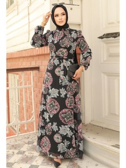 Çiçek Desenli Gül Kurusu Elbise 279320gk