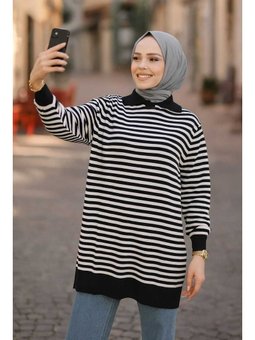 Çizgili Ekru Triko Tunik 65904e