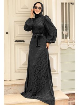 Desenli Siyah Abiye Elbise 23272s