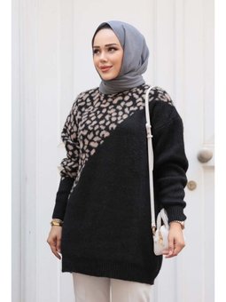 Desenli Siyah Triko Kazak Tunik 8818s