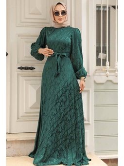 Desenli Zümrüt Yeşili Abiye Elbise 23272zy