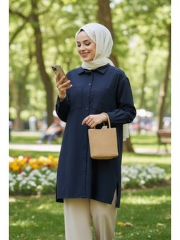 Düğmeli Lacivert Puane Gömlek 10564l