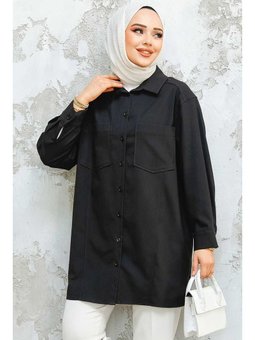 Düğmeli Siyah Puane Gömlek 10564s