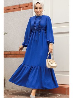 Fırfır Detaylı Sax Mavisi Elbise 6731sx
