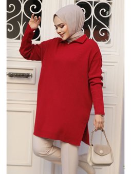 Fitilli Kırmızı Triko Tunik 65903k