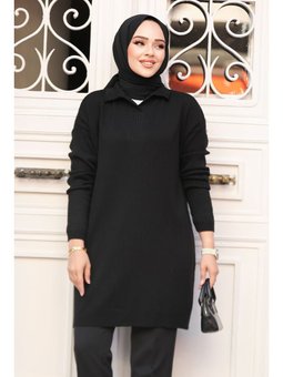 Fitilli Siyah Triko Tunik 65903s