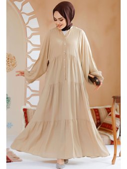 Kat Piliseli Bej Elbise 20612bej