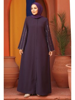 Kolları İşlemeli Mürdüm Abaya 2634mu