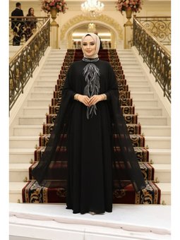 Panço Detaylı Siyah Abaya 25914s