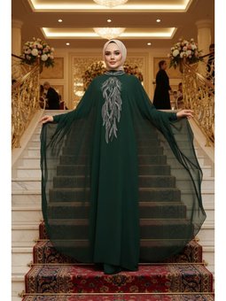 Panço Detaylı Yeşil Abaya 25914y